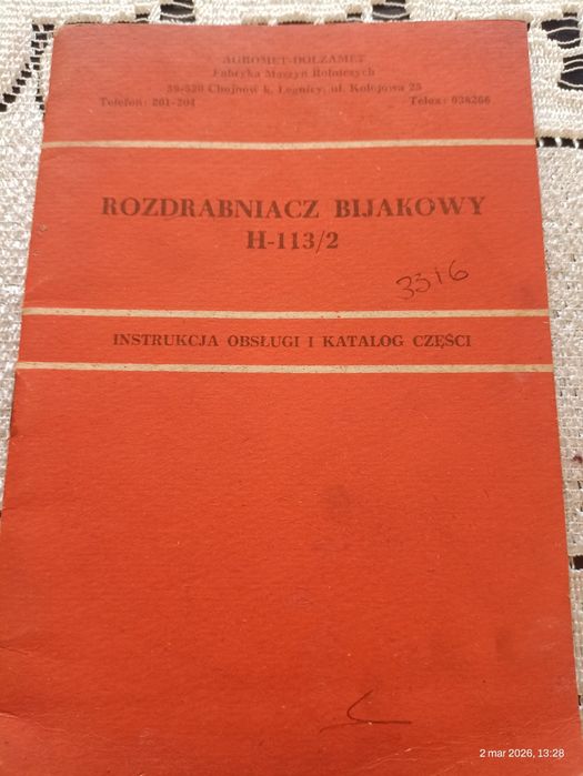 Instrukcja obsługi katalog rozdrabniacz bijakowy h – 113/2 1977 rok