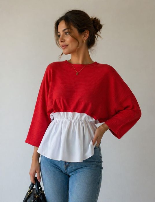 Sweter prążkowany falbanka koszulowy nietoperz S 36 Nowy