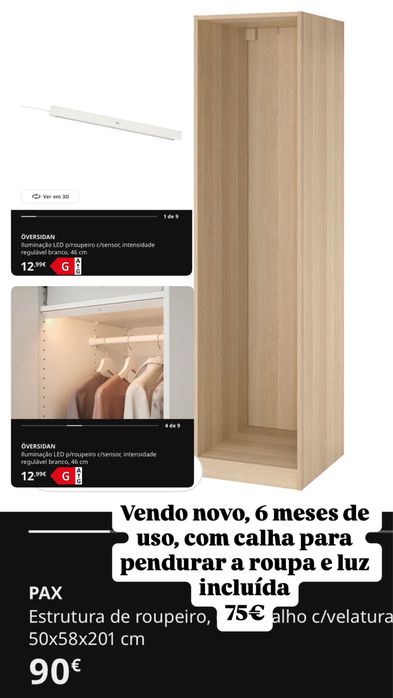 Vendo armario Ikea NOVO com luz incluida 75€