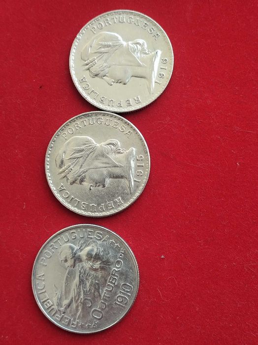 Três Moedas de 1$00 República Portuguesa 1910/15/16