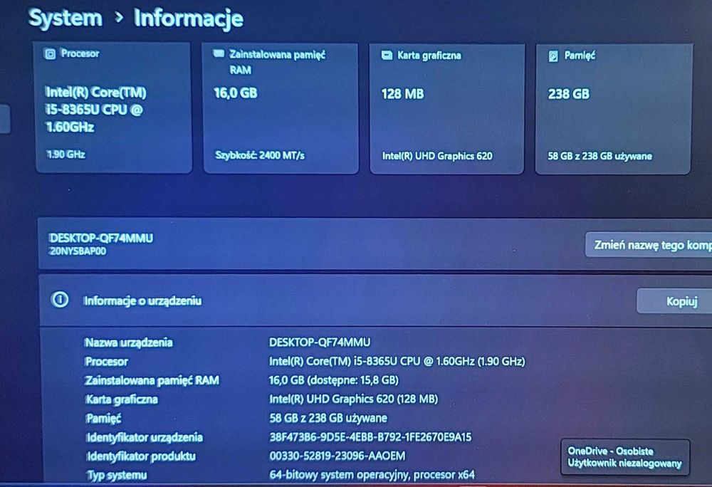 Lenovo T490s Core i5 Ram 16 GB SSD 256 Full HD IPS Windows 11 BDB