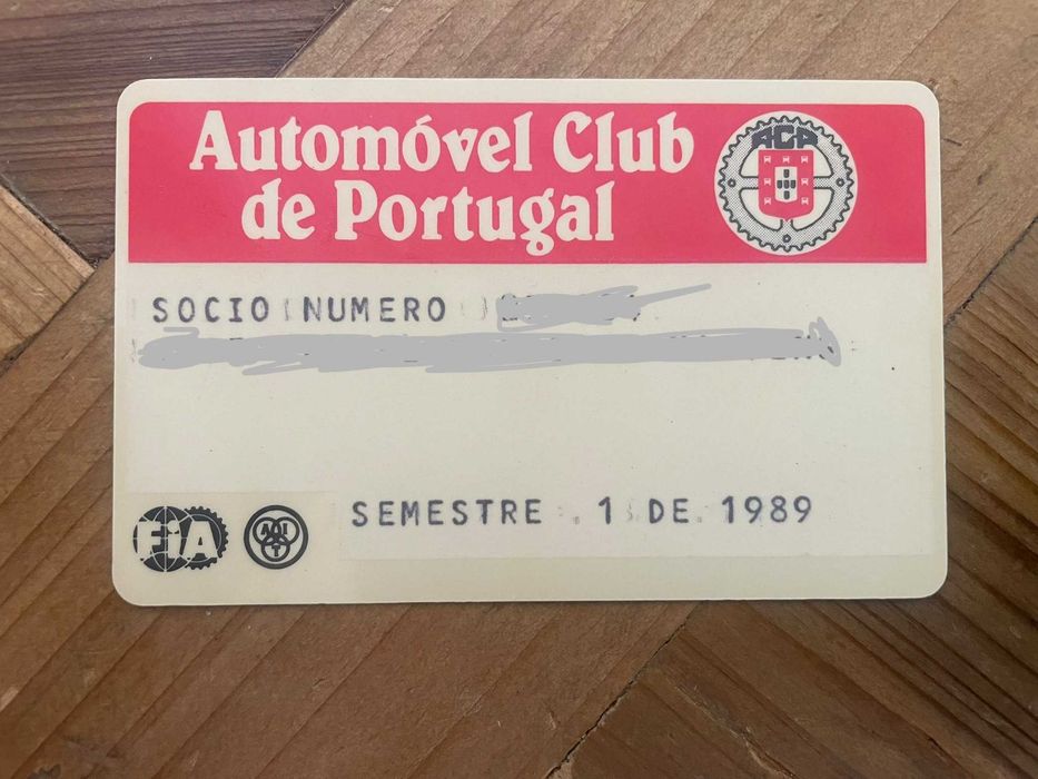 Cartão de membro Automóvel Club de Portugal (ACP),1989
