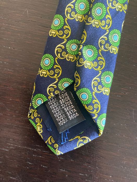 Granatowy krawat Paul R. Smith - zielone medaliony (100% jedwab)