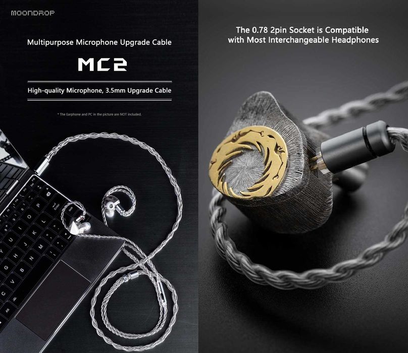 ‼️ Moondrop MC2 - кабель для наушников, с микрофоном (Jeck 3.5, 0.78)