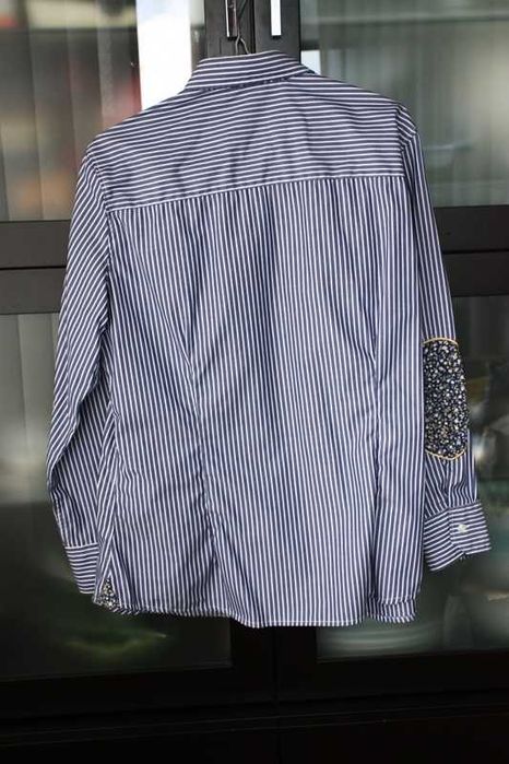 Camisa de mulher às riscas verticais azul claro branco POLO HORSE t. M