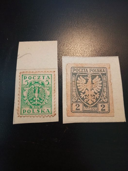 2 selos antigos Polonia Poczta Polska  1919 - Sem carimbo