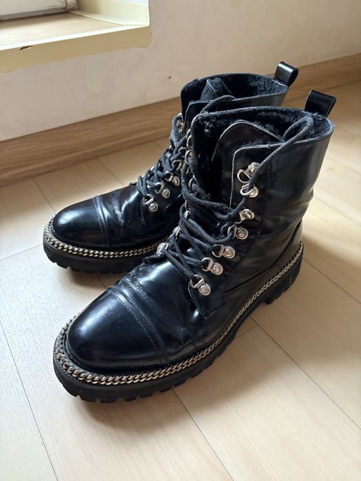 Черные кожаные зимние ботинки. Р-р 36