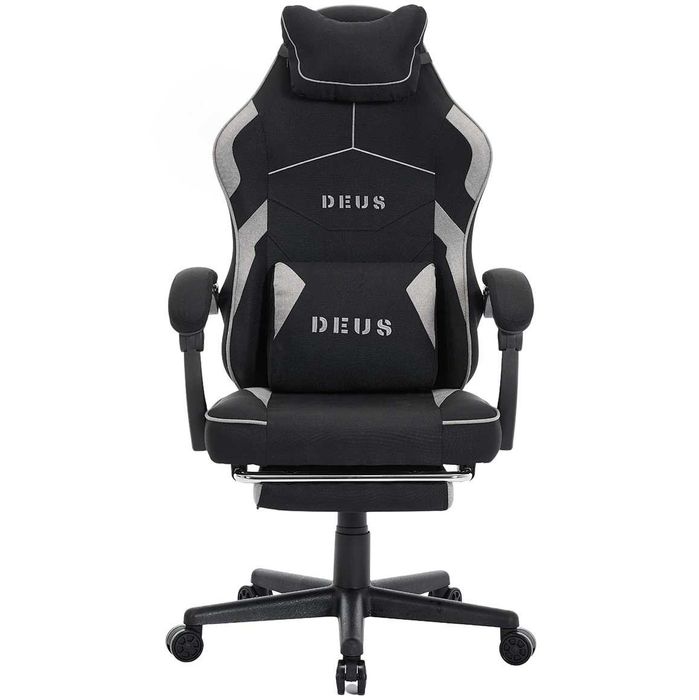 Fotel gamingowy DEUS EDGE Black materiałowy z podnóżkiem-komfort 24/7