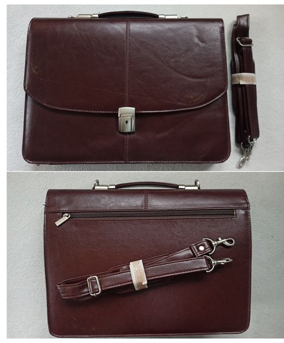 Elegancka brązowa aktówka Torba, Teczka na  ramię. 3 komory