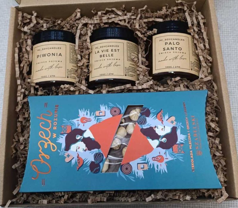 Zestaw Prezentowy 3x Świeca Sojowa 120ml + Czekolada z Orzechami SERCE