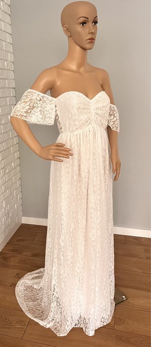 Suknia do sesji ciążowej BOHO biała koronka S M L