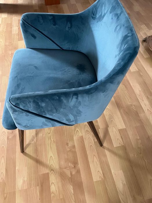 4 cadeiras de Veludo Azul com Braços ref 103770