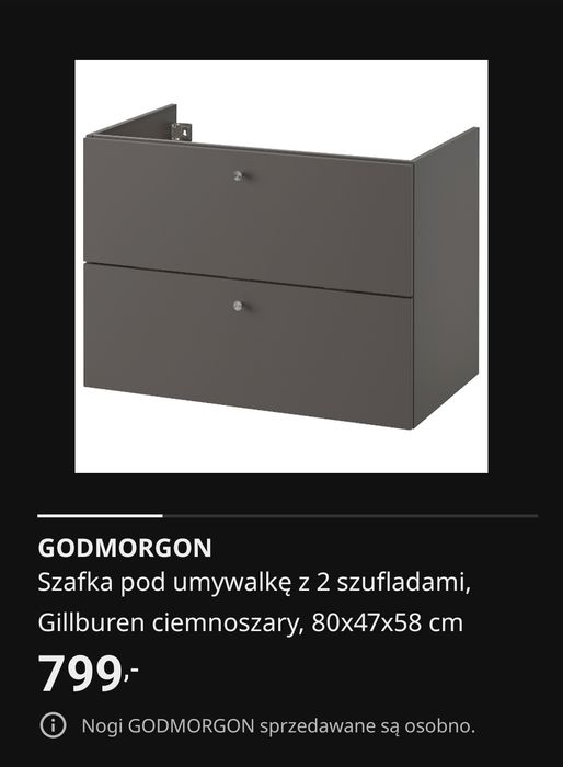 GODMORGON Szafka pod umywalke 80x47x58 NOWA