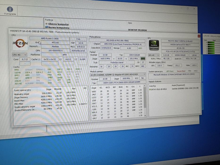 Komputer gamingowy  idealny na komunie ,Ryzen 3600, 32ddr4 3200 , rtx 4060ti z monitorem Acer