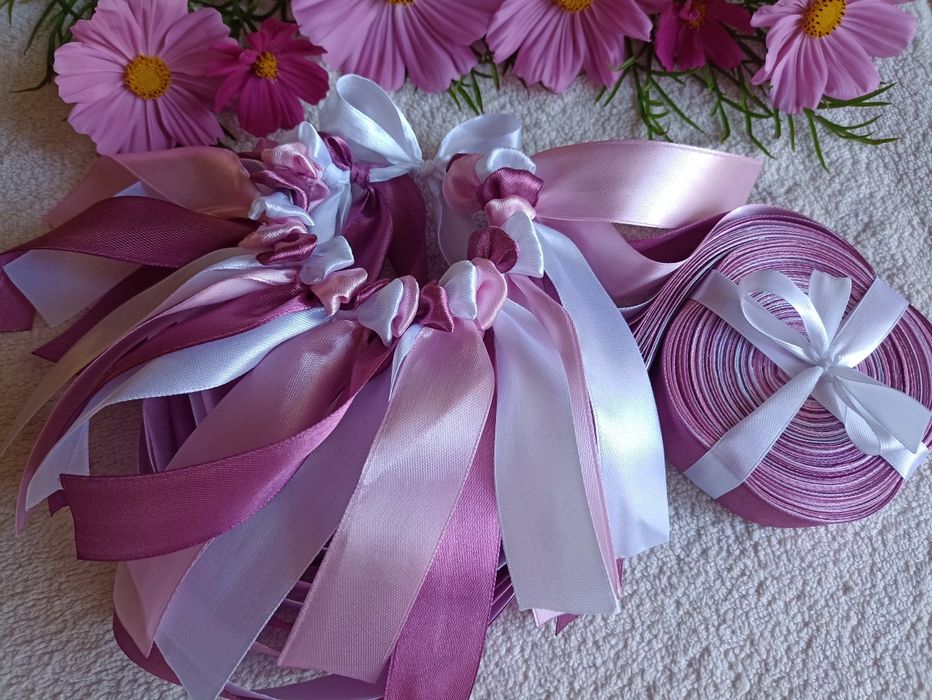 Ring oczepinowy 22 wstążki odwiązywany różowy