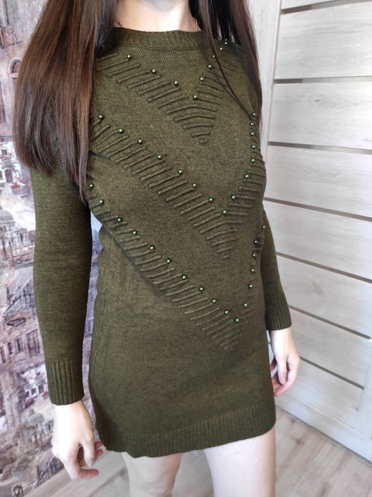 Тёплый длинный свитер размер S женский туника теплий светр жіночий