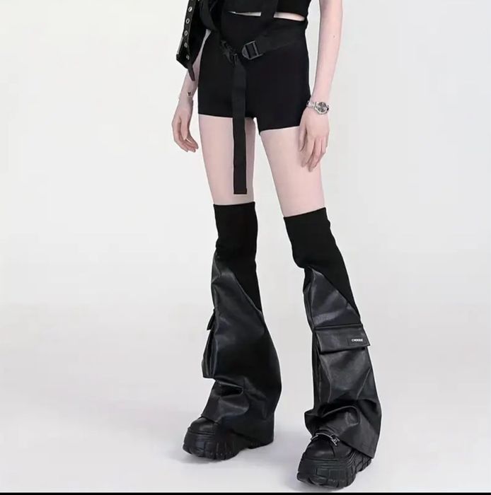 Чорні гетри напів шкіряні з карманами