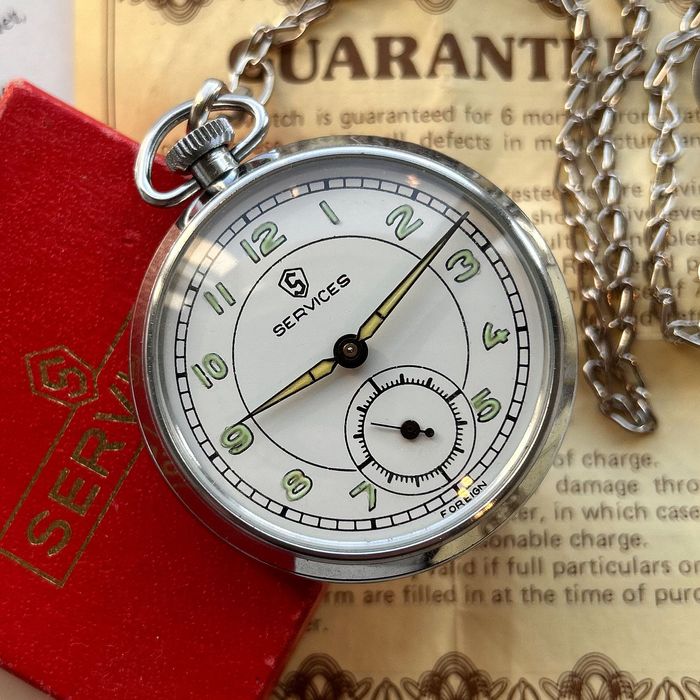 Lata 1950., Services. Zegarek kieszonkowy. Made in Great Britain.