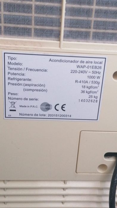 Ar condicionado portátil  WAP-01EB26    220/240 V - 50HZ  1000 w