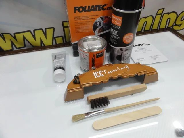 Tinta alta temperatura Foliatec de cor Cobre metálico brilhante (mercedes AMG carbon ceramic) para bombas / pinças travão, kit 3 c