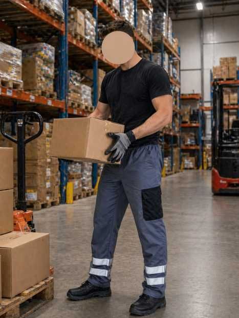 Spodnie robocze męskie BHP odblaskowe - lekkie, na lato, rozmiar M.