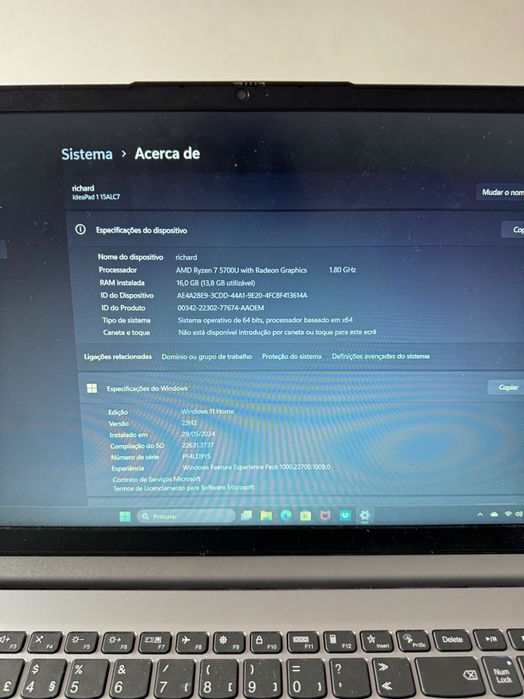 Pc Lenovo de 16 Gb de ram e 1trb de Memória interna
