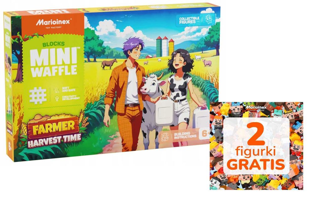 MARIOINEX 907566 mini wafle FARMER CZAS ZBIORÓW 102 elementy + 2 figurki gratis