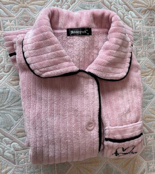 Piżama damska pluszowa 36 ciepła mila różowa komplet