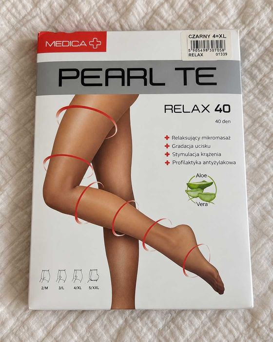 Nowe rajstopy Pearl Te Medica+ Relax 40 4/XL czarne uciskowe