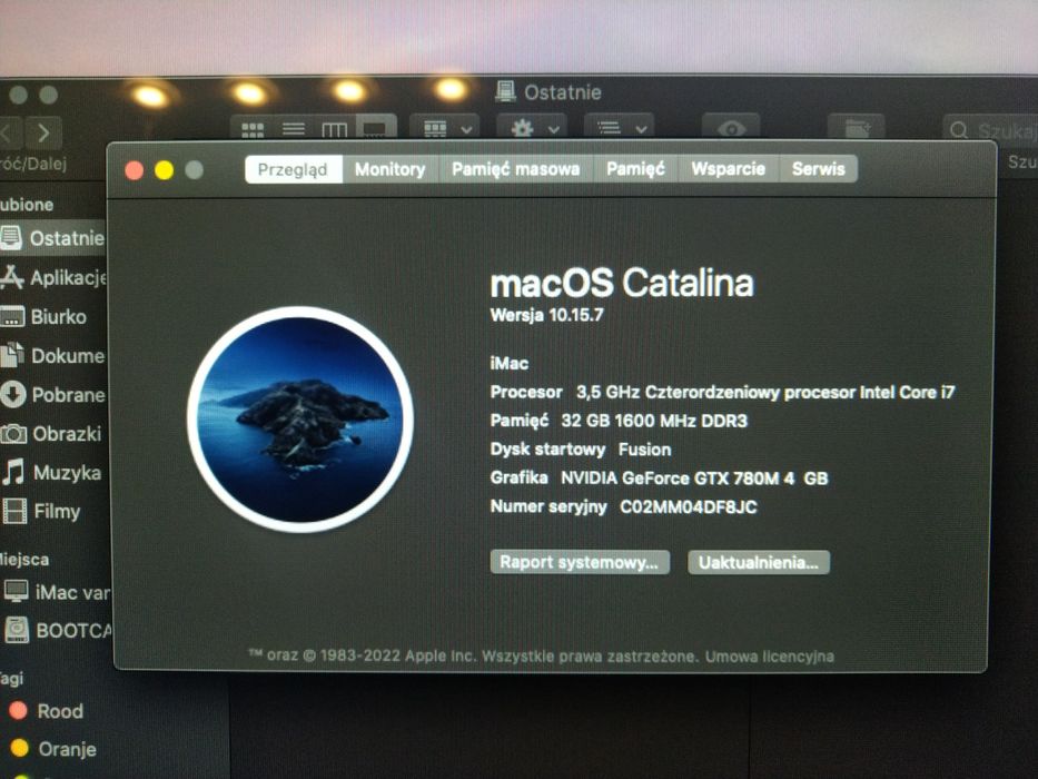 iMac 27 cali z  mac OS Catalina