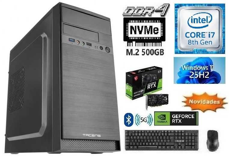 Torre / Desktop Gaming 8ªG| i7-8700 | 16G/32G DDR4 | NVMe512G + HDD1TB | RTX3050-6G | WiFi + BT | W11