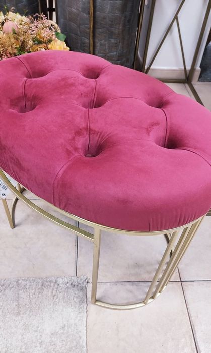 Banqueta Oval em Metal e Veludo ( Exposição )