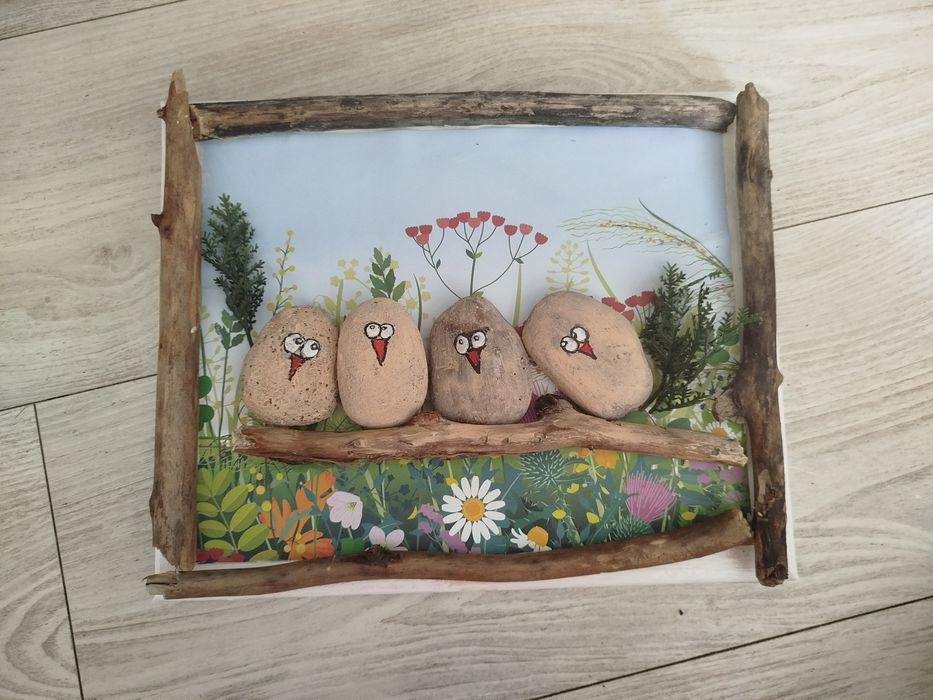 Dekoracja ścienna - ptaszki z kamienia