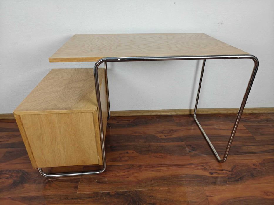 Biurko Chrom Naturalny Dąb Modernizm Bauhaus Art Deco