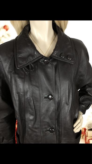 Czarna skórzana zimowa kurtka damska na zimę święta prezent XL