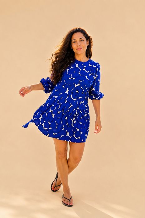 Vestido de algodão azulão e branco