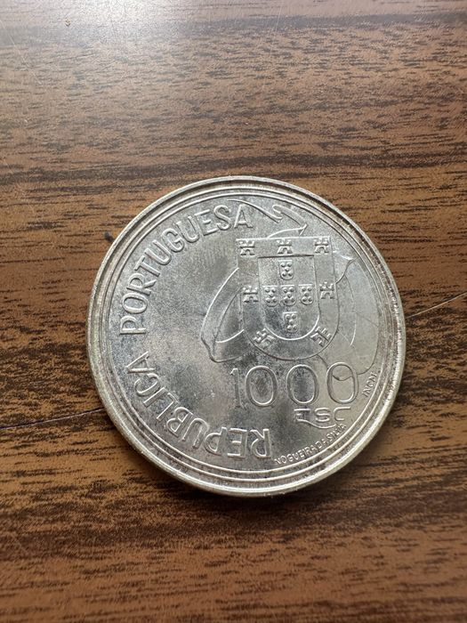 Moeda de mil escudos. Tratado de Tordesilhas.