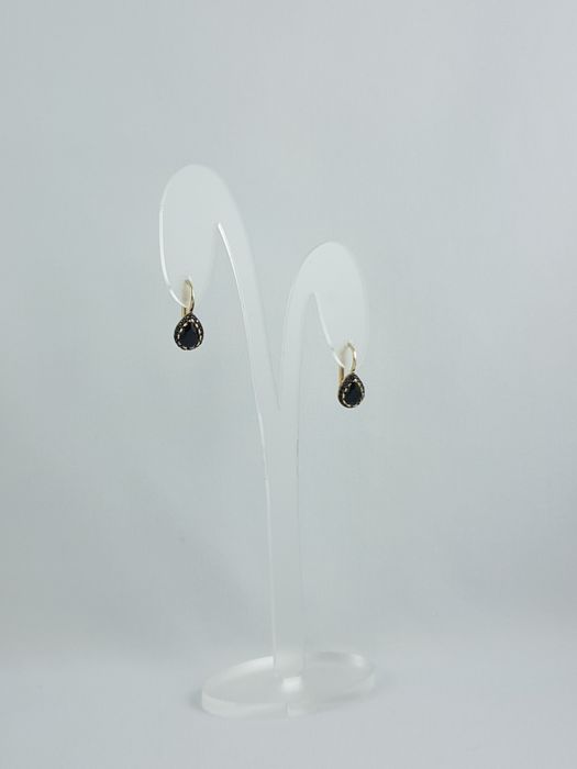 Złote kolczyki wiszące z czarnymi cyrkoniami Au.585 nowe