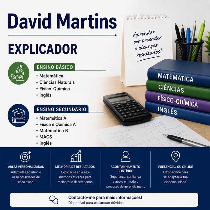 Explicações e preparação de exames de Matemática e Física e Química (online e presencial)