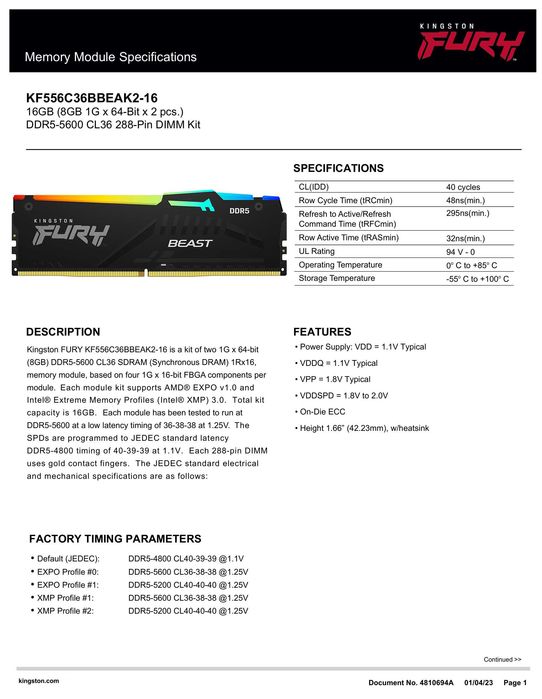 Kingston FURY Beast RGB EXPO KIT 2 x DDR5, 16GB até 5800 MHz