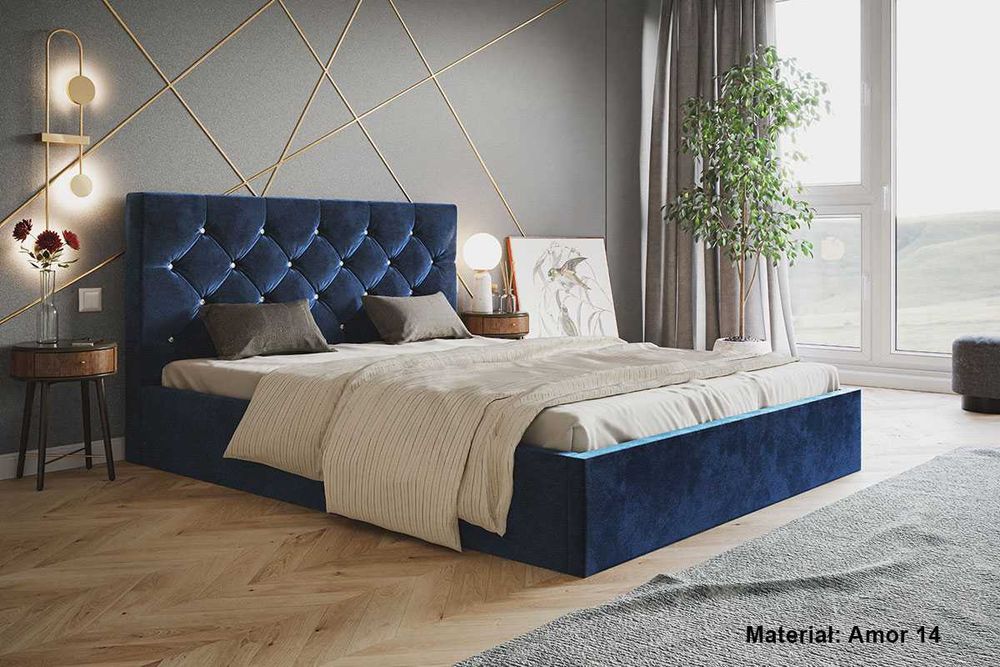 Łóżko tapicerowane pikowane CRYSTAL SLIM 140x200 160x200 180x200 pojem