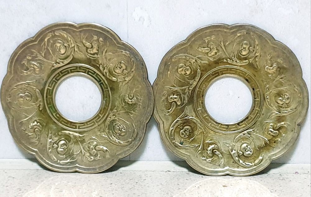 Pair of antique brass-gilt chandelier drip pans
