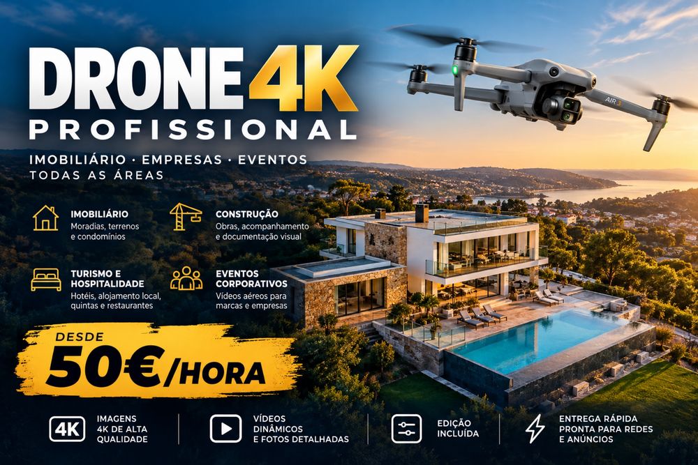 Drone 4K Profissional - Imobiliário e Empresas, desde 50€/h.