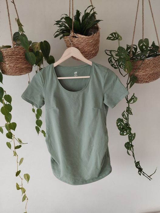 Bluzka ciążowa z bawełny, tshirt basic, miętowa, szałwiowa r.M H&M