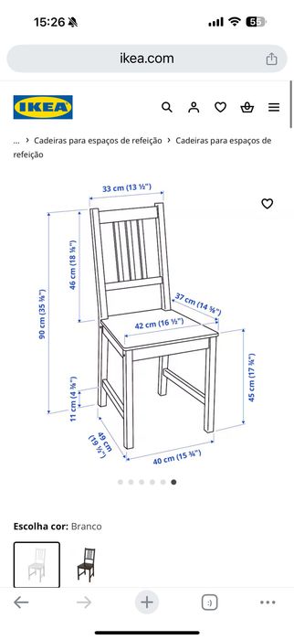 Cadeira (2 disponíveis) STEFAN brancas Ikea + Almofada cadeira Melinda