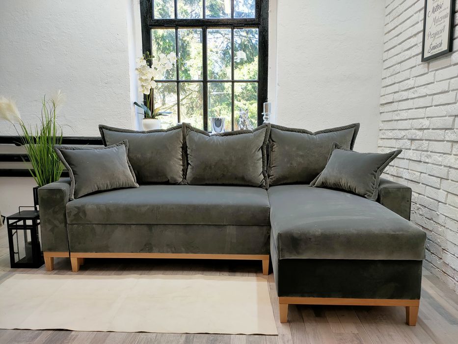 Narożnik Tokio sprężyny welur drewno