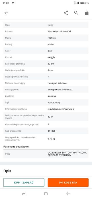 Plafon okrągły ProVero 39 x 6 cm biały