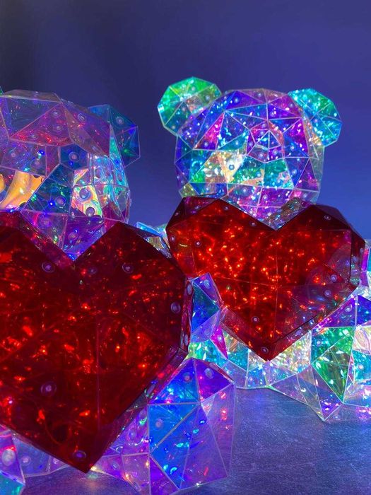 Подарунковий ведмедик Love 3D з червоним серцем і LED-підсвіткою 30 см