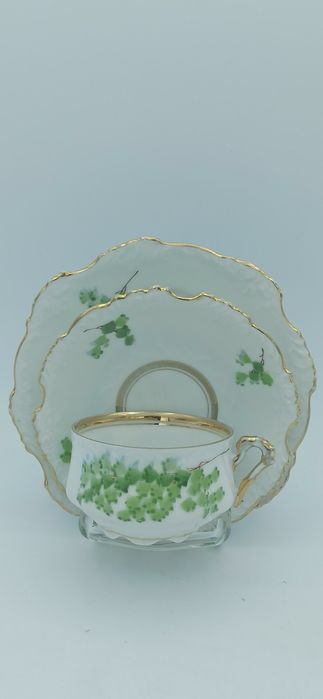 Porcelana Śląska OHME Szczawienko TRIO kawa Dekor Miłorząb