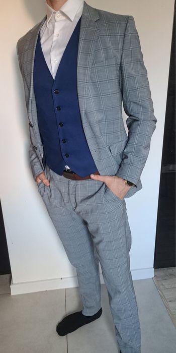 Elegancki garnitur męski komplet Zara kamizelka marynarka i spodnie
